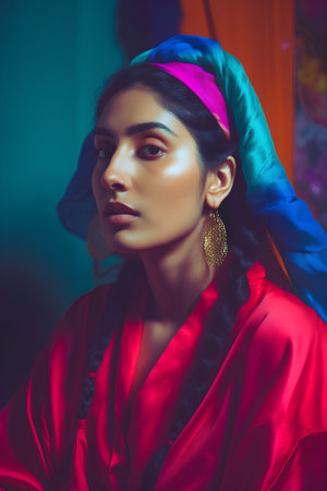 Fashion portrait of beautiful young woman with bright makeup and braid hairの素材