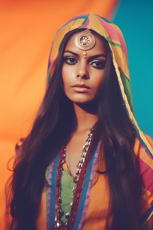 Beautiful indian woman in sari. Portrait of a beautiful indian girl.の素材