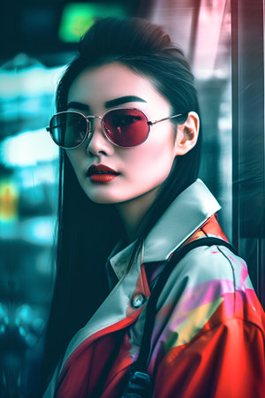Fashion shot of a beautiful asian woman. Optics style.の素材