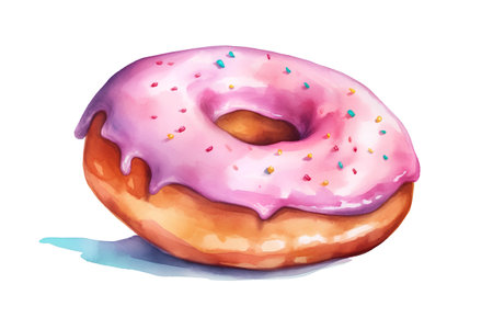 Watercolor donut isolated on white background. Hand drawn illustration.の素材