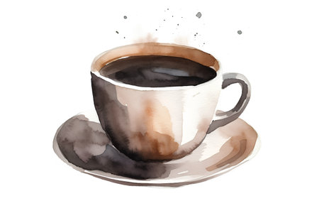 Coffee cup. Hand drawn watercolor illustration isolated on white backgroundの素材
