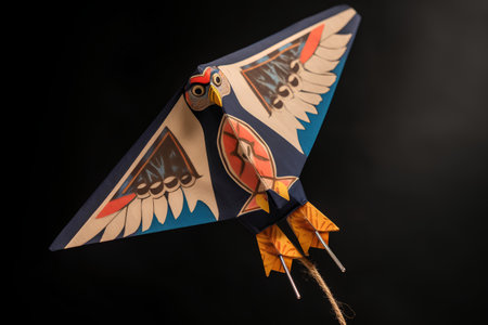 Native American indian style kite isolated on black background, close upの素材