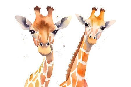 Watercolor giraffe isolated on white background. Hand drawn illustration.の素材