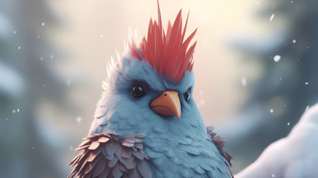 Cockatoo bird in winter forest. 3d illustration.の素材