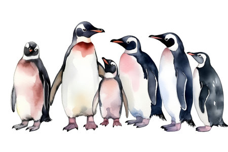 Watercolor penguins set. Hand painted illustration isolated on white backgroundの素材