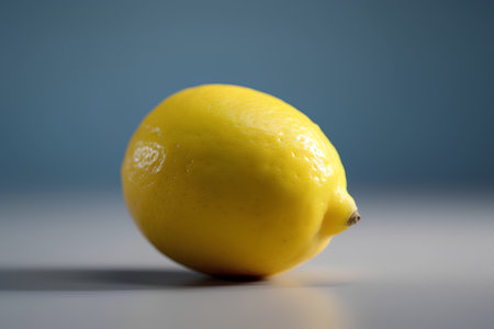 Lemon on a blue background with space for text. Closeup.の素材