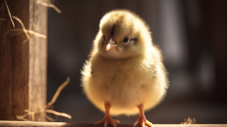 Cute little chicken in a cage. Selective focus. Toned.の素材