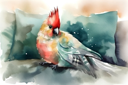 Illustration of a cockatoo parrot in watercolor styleの素材