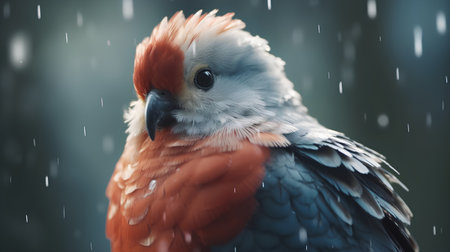 Portrait of a red-crested cockatoo in the rainの素材