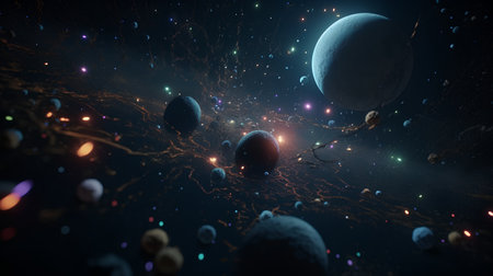 3D illustration of planets and stars in space. Science fiction art.の素材
