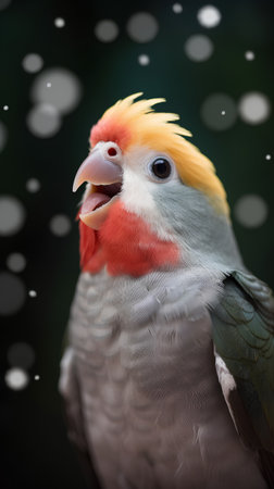 Close-up portrait of a cockatiel parrot with bokeh backgroundの素材