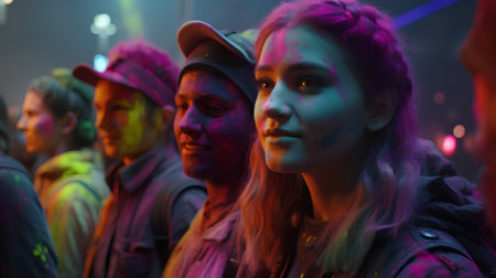 Young people at Holi color festival in Kharkiv, Ukraineの素材