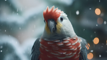 Cockatoo parrot on a background of snowfall.の素材