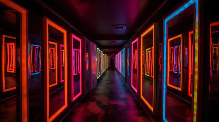 Futuristic corridor with glowing neon lights. 3D rendering.