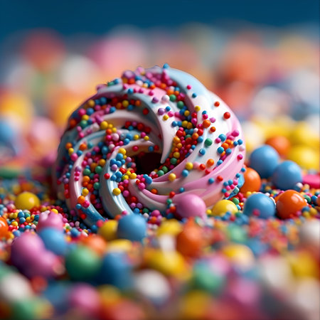 Colorful sprinkles on a blue background. Selective focus.の素材