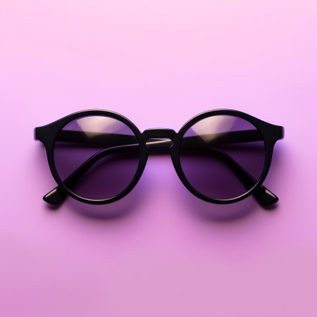 Sunglasses in black frame on purple background. 3d renderingの素材