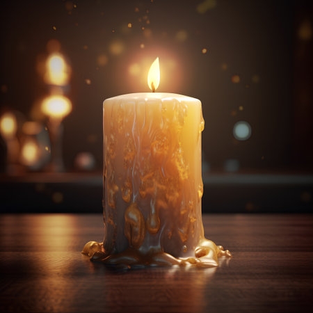 Burning wax candle on a dark background. 3d rendering.の素材