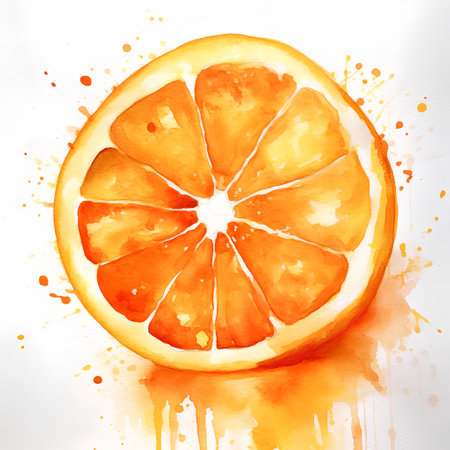 Watercolor slice of orange on a white background. Hand drawn illustrationの素材