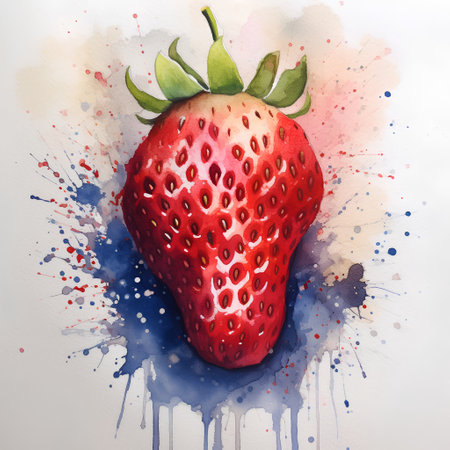 Strawberry watercolor painting on white background. Hand drawn illustrationの素材