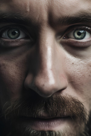 Closeup portrait of a man with a beard and moustacheの素材