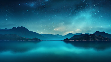 Mountain landscape with starry sky and lake. 3d renderingの素材
