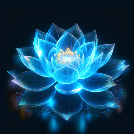 Blue lotus flower on a dark background. Vector illustration for your designの素材