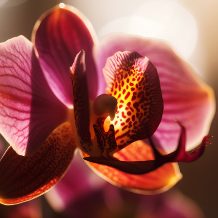 Close up of orchid flower with bokeh lights background.の素材