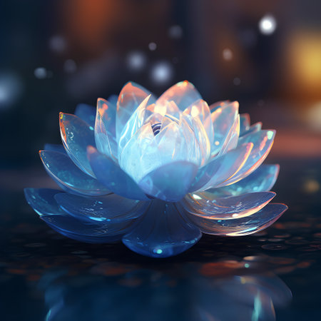 Blue lotus flower on a dark background. 3D illustration.の素材