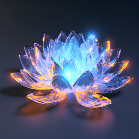 Abstract blue water lily flower on a dark background. 3d renderingの素材