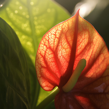 Flamingo flower (Anthurium) in the sunlight.の素材