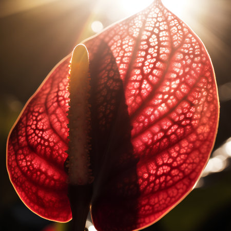 Closeup of anthurium flower in sunlight. Floral backgroundの素材