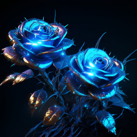 Blue rose on a black background. 3d rendering, 3d illustration.の素材
