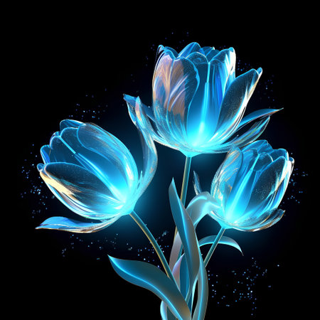 Blue tulips on a black background. 3d render, 3d illustration.の素材