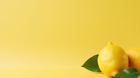 Lemons on yellow background with copy space for your text.の素材