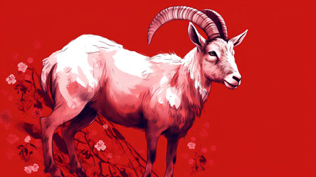 Illustration of a goat on a red background. Hand-drawn illustration.の素材