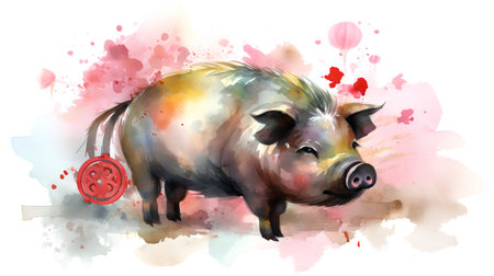 Pig. Watercolor hand drawn illustration isolated on white background.の素材