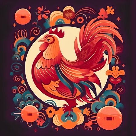 Vector illustration of a rooster in the form of a circle.の素材