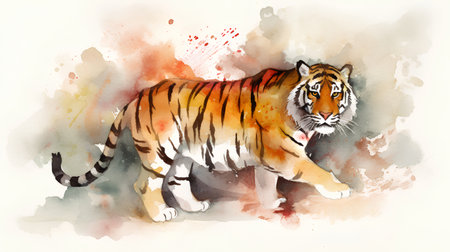 Watercolor tiger. Hand drawn watercolor illustration isolated on white background.の素材