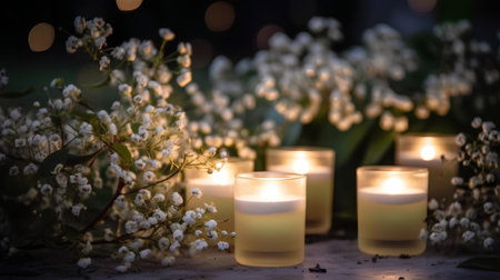 Candles and lily-of-the-valley flowersの素材