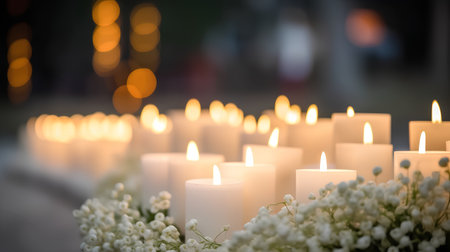 Burning candles in church with shallow depth of field and blurred backgroundの素材