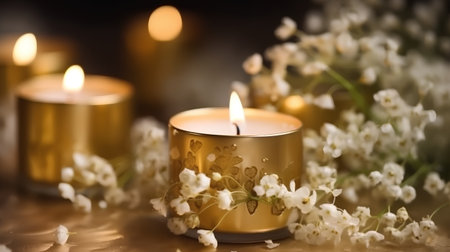 Candles with lily-of-the-valley flowersの素材