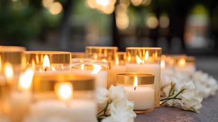 Burning candles in a cemetery. Selective focus on the candles.の素材