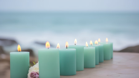 Wedding candles on the beach with a sea in the backgroundの素材