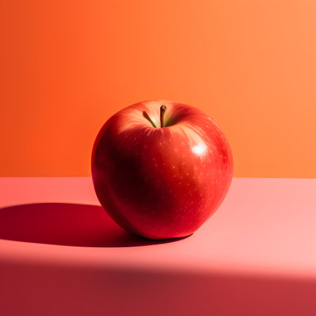 Red apple on bright orange and pink background. Minimal concept.の素材