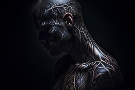 Digital Illustration of a Female Face with Tattoo on the Bodyの素材