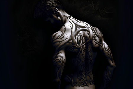 3d illustration of a man with bodyart made of metal.の素材