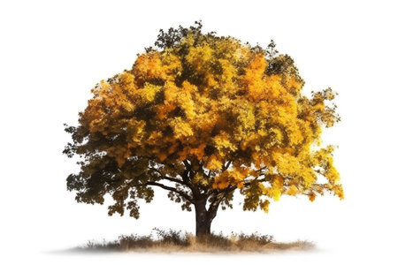 Autumnal tree isolated on white background. 3D illustration.の素材