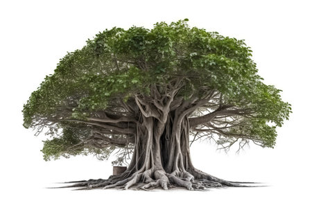Big tree isolated on white background. 3d rendering. Computer digital drawing.の素材