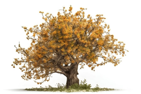 Tree with yellow leaves isolated on white background 3D Illustration.の素材
