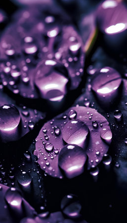 water drops on purple flower petals macro close up background with shallow depth of fieldの素材